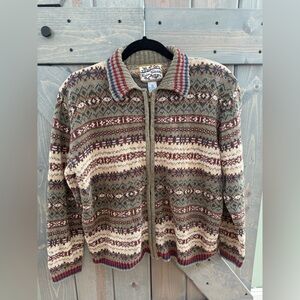 Vintage 90s Fair Isle Zip Cardigan Sweater XL Heirloom Collectibles